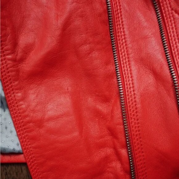 Genuine Leather Biker Jacket in Red - Picture 6 of 7